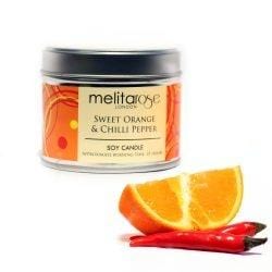 MelitaRose Sweet Orange And Chilli Pepper Soy Candle Tin, 160gr