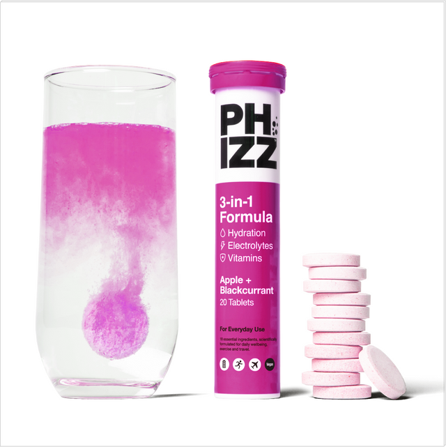Phizz Apple & Blackcurrant 3-in-1 Hydration, Electrolytes and Vitamins Effervescent, 20 Tablets