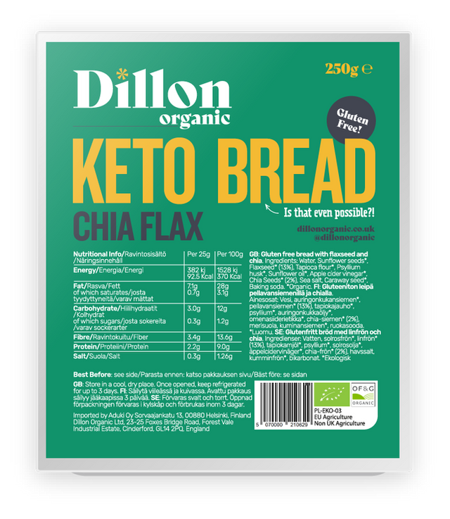 Dillon Organic Chia Flax Keto Bread, 250gr