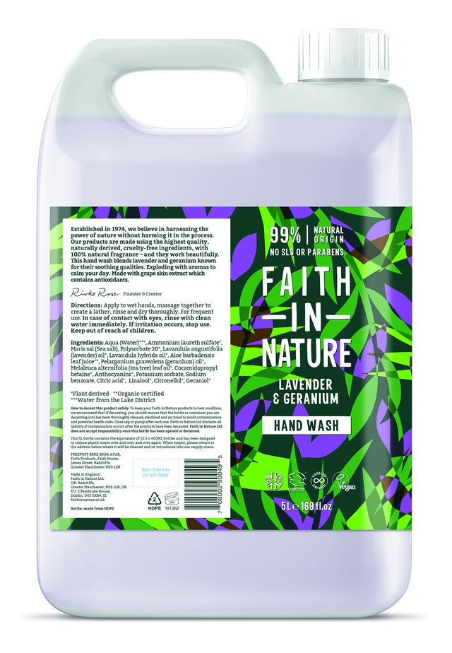 Faith in Nature Lavender & Geranium Hand Wash, 5 Ltr