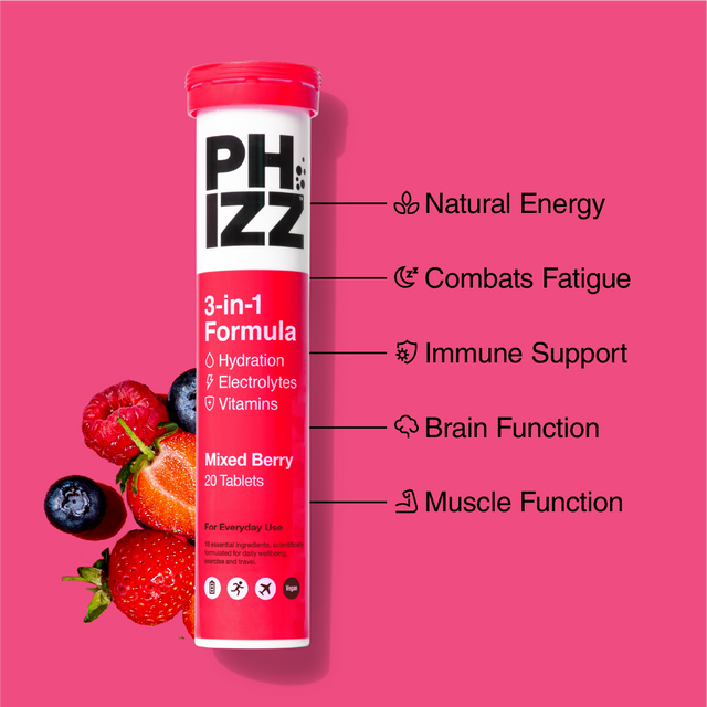Phizz Mixed Berry 3-in-1 Hydration, Electrolytes and Vitamins Effervescent,  20 Tablets