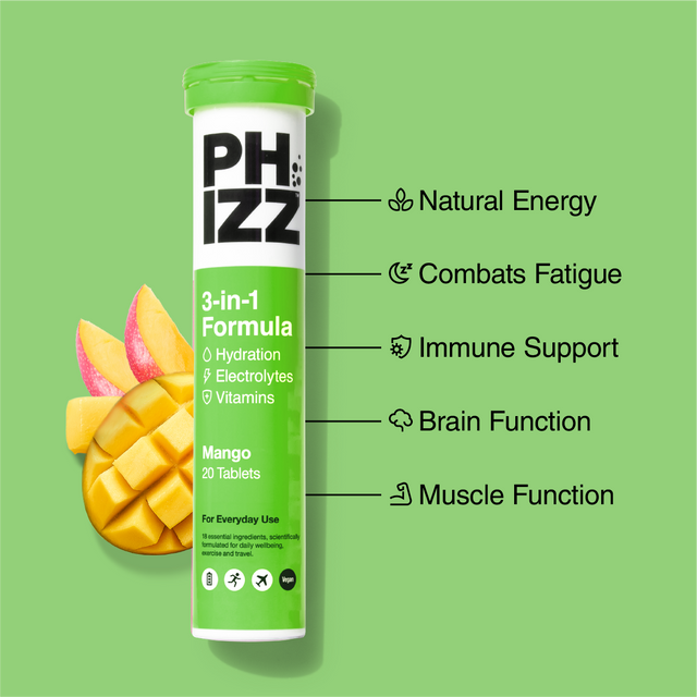 Phizz Mango 3-in-1 Hydration, Electrolytes and Vitamins Effervescent, 20 Tablets