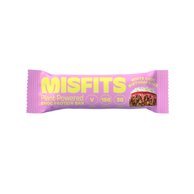 Misfits Vegan White Chocolate Birthday Cake Protein Bar,  45gr