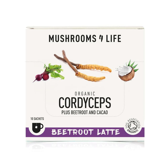 Mushrooms 4 Life Organic Cordyceps - Beetroot Latte Sachets, 10 Sachets