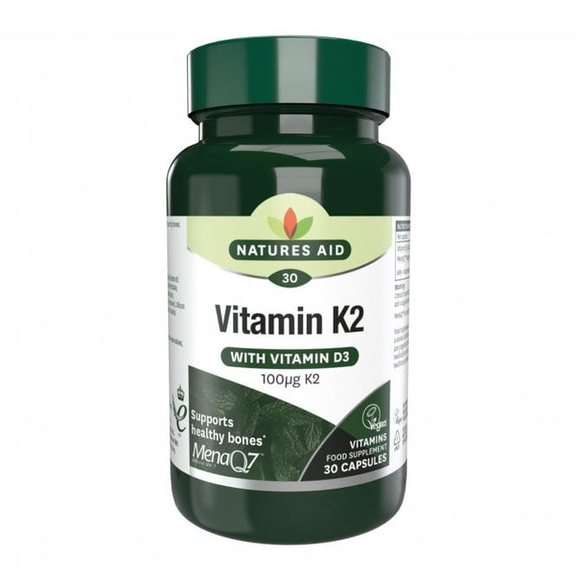 Natures Aid Vitamin K2 with Vitamin D3, 100ug, 30 Capsules