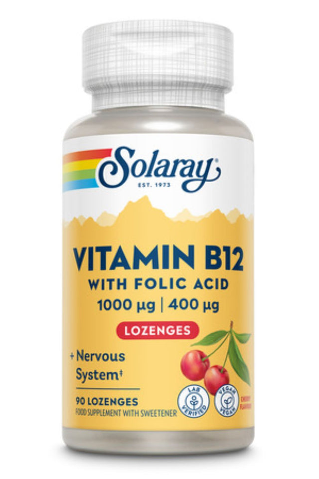 Solaray Vitamin B12 With Folic Acid- 1000mcg, 90 Lozenges