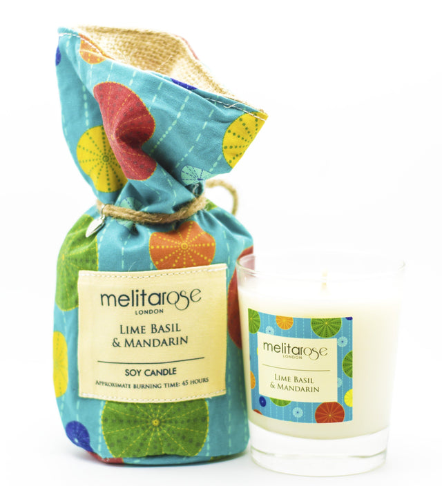MelitaRose Lime Basil And Mandarin Soy Candle Jar, 190gr