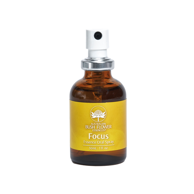 Australian Bush Flower Focus Oral Spray, 30ml, a compact herbal remedy enhancing mental clarity and problem-solving abilities