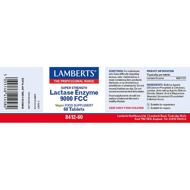 Lactase Enzyme 9000 FCC, 60 Tablets