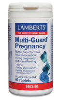 A close-up of the packaging for Lamberts Multi-Guard Pregnancy, 90 Tablets, showing the label with product name and details
