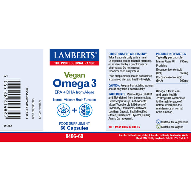 Lamberts Vegan Omega 3, 750MG | 60 Capsules
