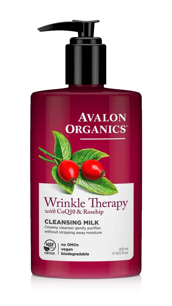 Avalon Organics Wrinkle Therapy with CoQ10 & Rosehip Cleansing Milk, 250ml