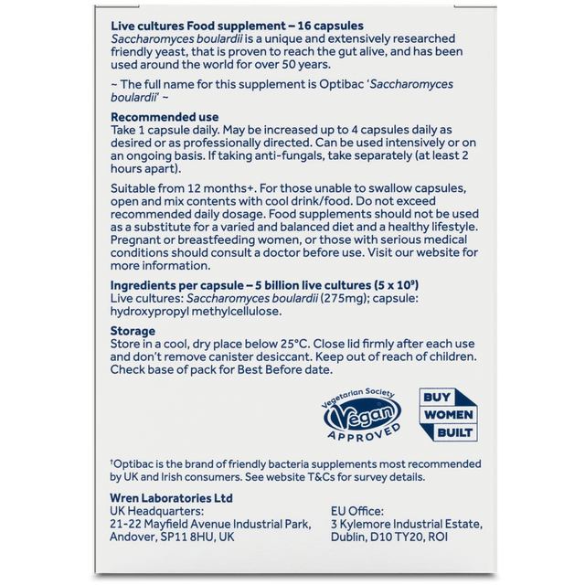 Optibac Probiotics Saccharomyces Boulardii, 16 Capsules
