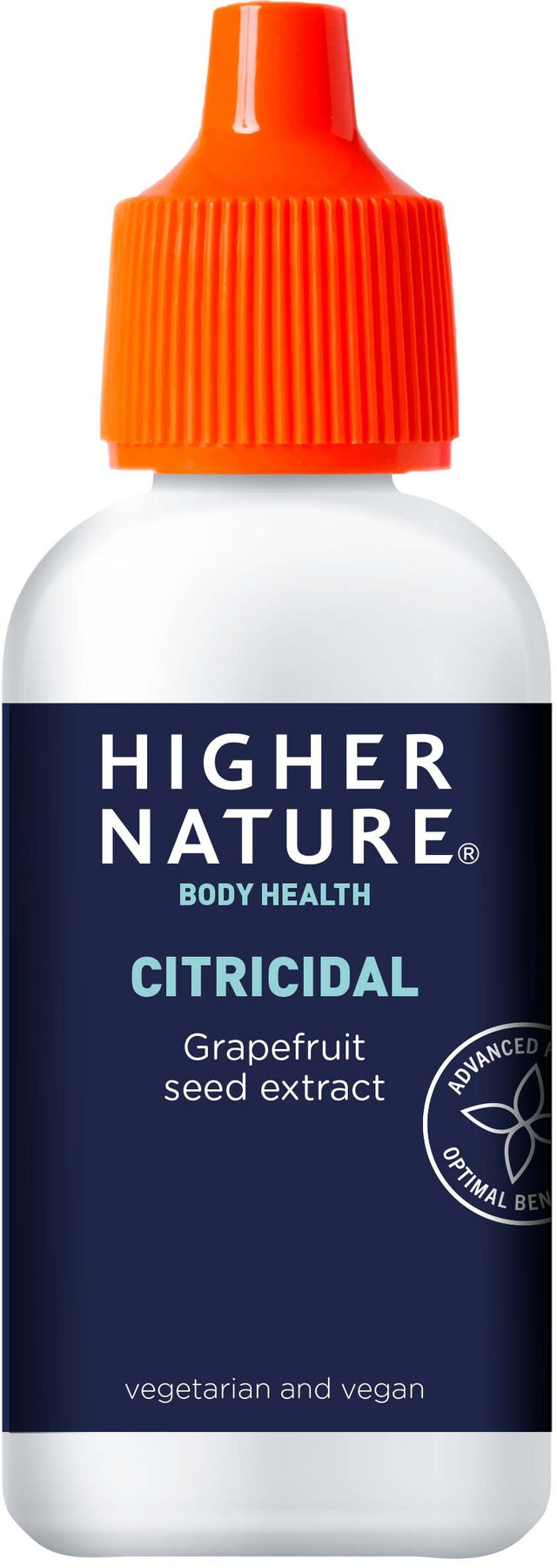 A bottle of Higher Nature Citricidal 25ml grapefruit seed extract, suitable for oral and external use, with instructions for dilution and versatile applications such as gargling, mouthwash, facial cleansing, and household cleaning, ideal for travel and natural skin and digestive support