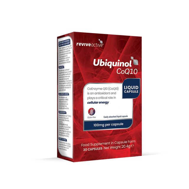 Image of Qunol Mega CoQ10 Ubiquinol 100mg softgels, highlighting their soy-free, gluten-free, and enhanced absorption formulation designed to support optimal cellular energy production and antioxidant activity