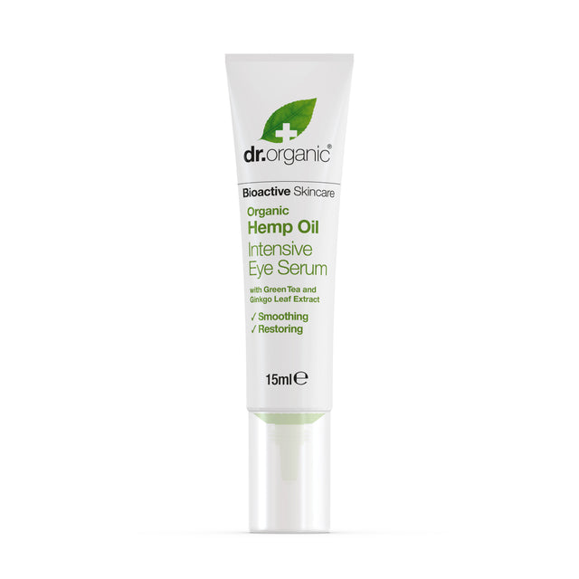 Application of the hemp-infused eye serum using fingertips on delicate skin around the eyes