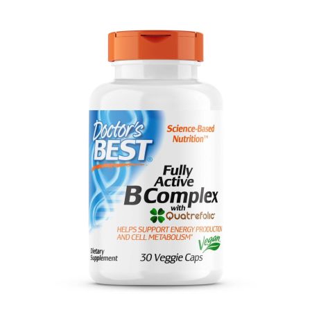 A bottle of Doctor's Best Fully Active B Complex capsules with label visible