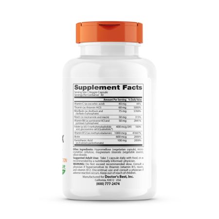 Close-up of four capsules from Doctor's Best Fully Active B Complex showing size and shape