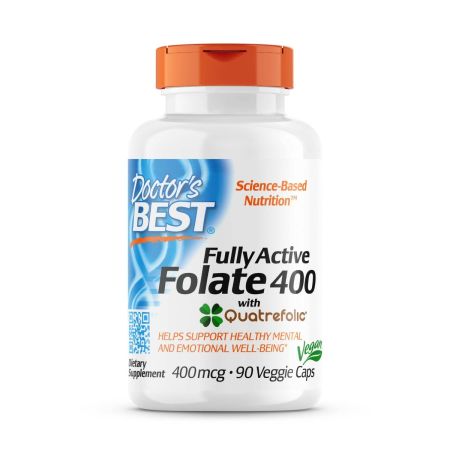 Doctor's Best Fully Active Folate 400 with Quatrefolic 400mcg, 90 VCapsules