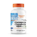 A bottle of Doctor's Best Glucosamine, Chondroitin, MSM + UC-II capsules with label visible