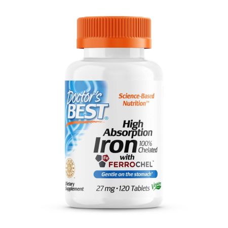 Doctor's Best High Absorption Iron with Ferrochel 27mg, 120 Tablets