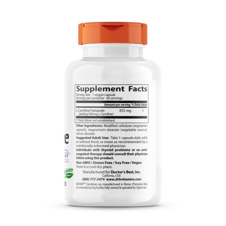 Doctor's Best L-Carnitine Fumarate with Biosint Carnitines, 855mg, 60 VCapsules