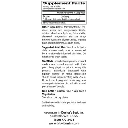 Doctor's Best SAM-e 200mg, 60 Enteric Coated Tablets