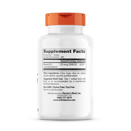 Doctor's Best Vitamin D3 125mcg (5,000 IU), 360 Softgels