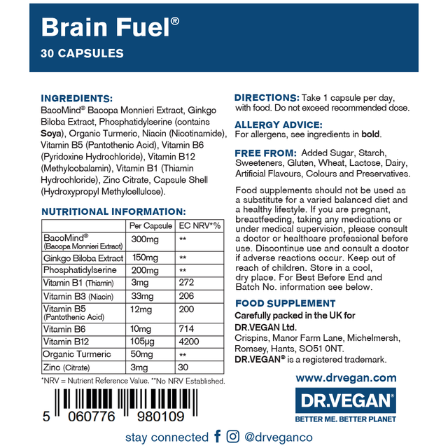 Dr Vegan Brain Fuel,  30 Capsules