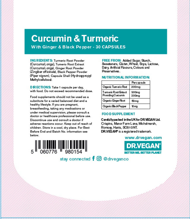 Dr Vegan Curcumin & Turmeric,  30 Capsules