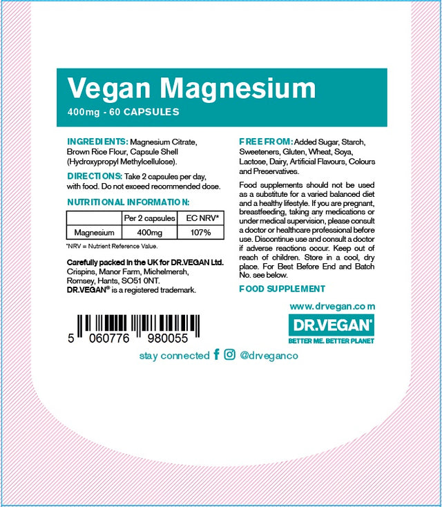 Dr Vegan Magnesium,  60 Capsules