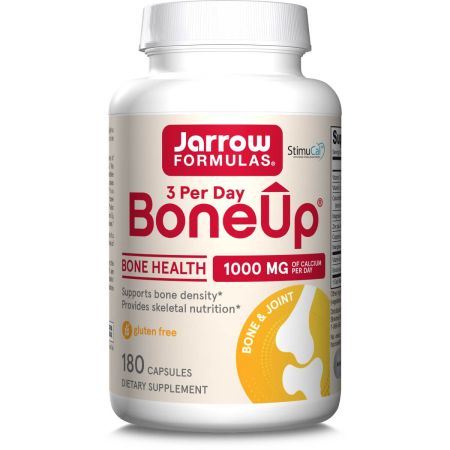 A bottle of Jarrow Formulas Bone-Up Three Per Day capsules with label visible