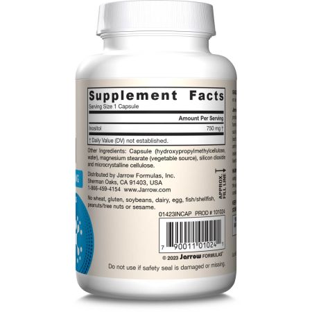 Image of supplement capsules alongside informational leaflet detailing Inositol benefits