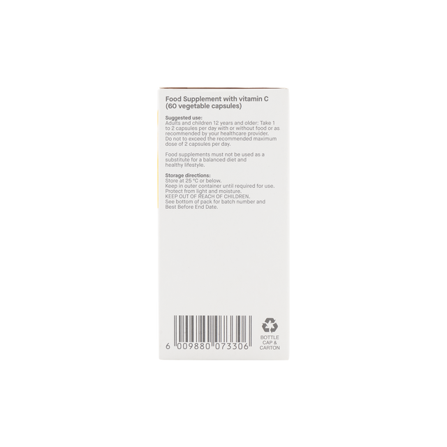 Bottle of Phytoceutics Biomax Vitamin C Liposomal capsules alongside the product packaging and label highlighting 60 capsules