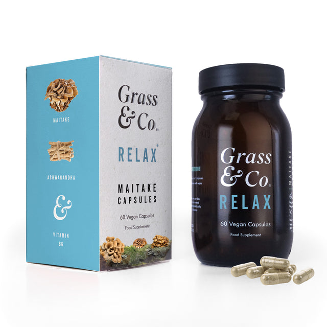 Grass & Co. RELAX MAITAKE Mushrooms with Ashwagandha + Magnesium,  60 Vegan Capsules