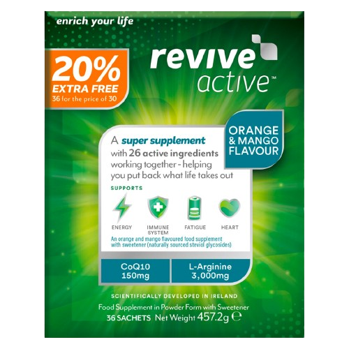 Revive Active 30 Day Box + 20% Extra Free- Orange & Mango, 30 Sachets +6 Extra FREE