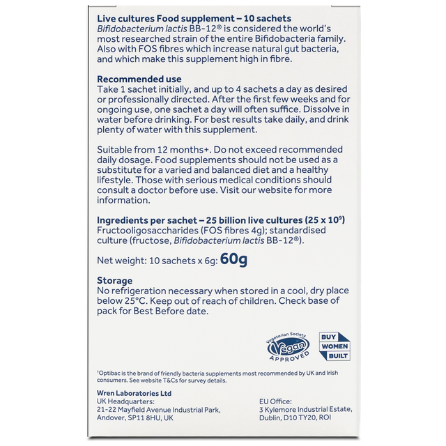 Optibac Probiotics Bifido & Fibre, 10 Sachets