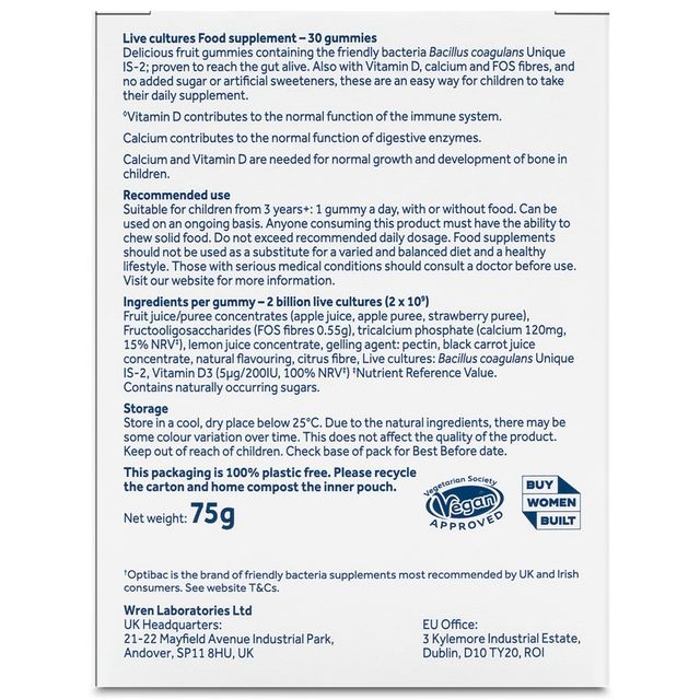 OptiBac Probiotics Strawberry Kids Gummies, 30 Gummies