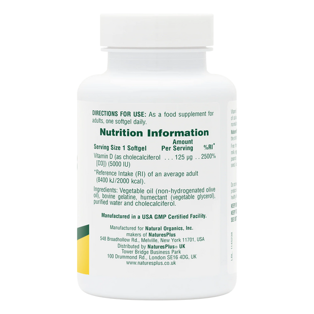 Nature's Plus Vitamin D3, 5000iu, 60 SoftGels