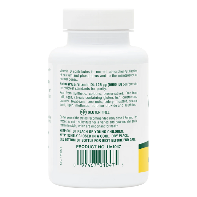 Nature's Plus Vitamin D3, 5000iu, 60 SoftGels