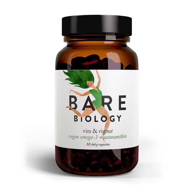 Bare Biology Vim & Vigour Vegan Omega 3 + Astaxanthin Daily Capsules, 60 Capsules