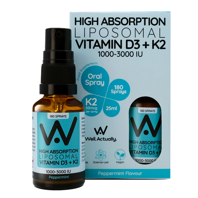 Well Actually Liposomal Vitamin D3 (2000IU's) + K2 (100mcg) Spray- Peppermint, 25ml