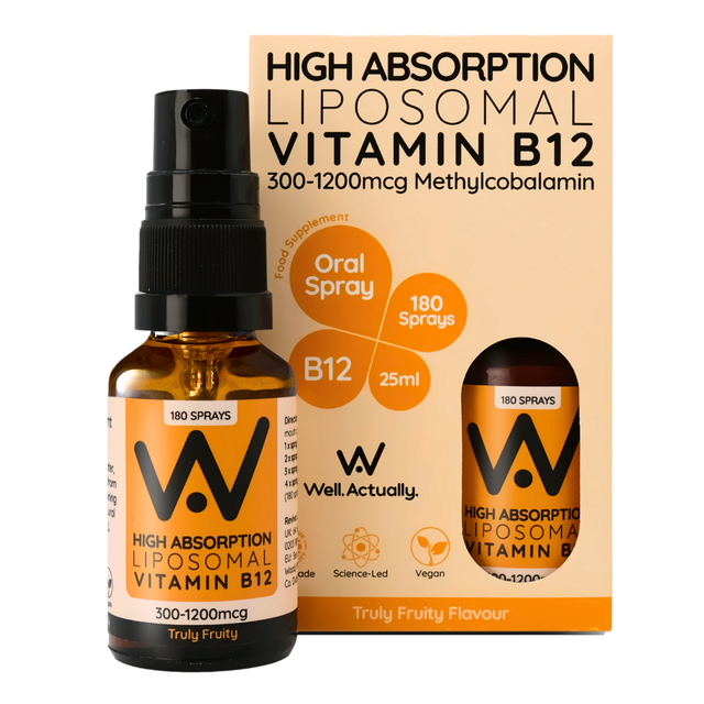 Well Actually Liposomal Vitamin B12 Methycobalamin (300 - 1200mcg) Truly Fruity Flavour Spray, 25ml