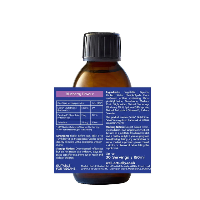 Well Actually Reduced L-Glutathione (500mg) - Dual Action - Liposomal Liquid High Absorption, 150ml Blueberry