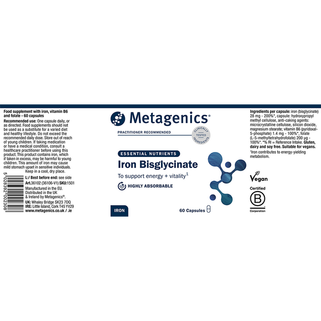 Metagenics Iron Bisglcinate, 60 Capsules