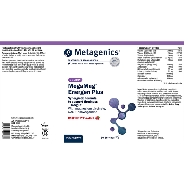 Metagenics MegaMag Energen Plus (Raspberry) 235g (30 Servings