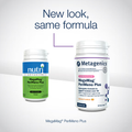 A close-up of Nutri Advanced MegaMag ® PeriMeno Plus powder sachet with detailed label highlighting ingredients for women over 40, including magnesium glycinate, herbal extracts, and vitamins, designed to support hormonal balance and reduce fatigue