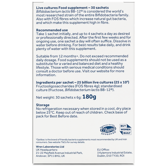 Optibac Probiotics Bifido & Fibre, 30 Sachets