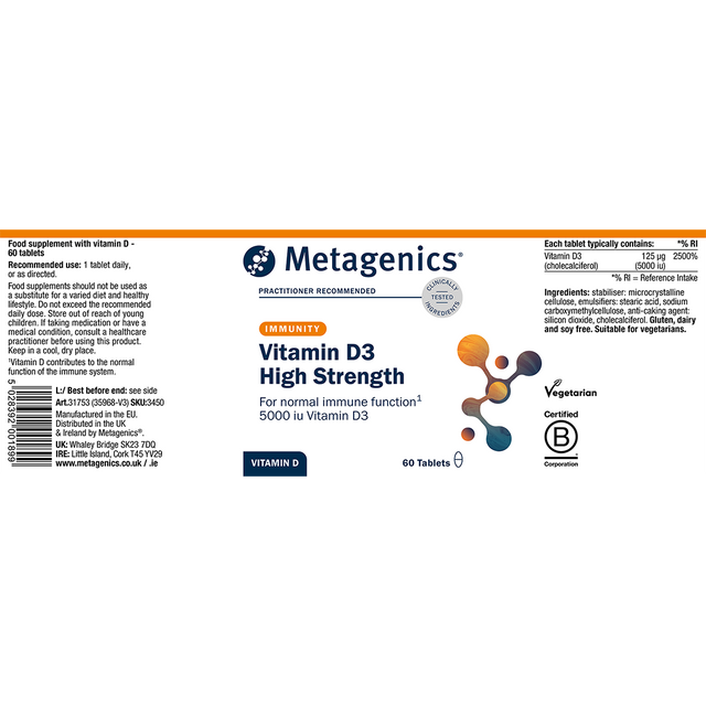 Metagenics Vitamin D3 High Strength, 5000iu, 60 Tablets
