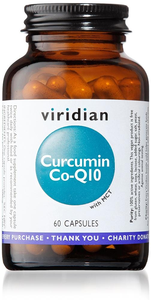 A vegan capsule containing sustainably sourced turmeric extract, Co-enzyme Q10, and MCT from coconut oil